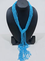 Aqua Blue Multi-Strand Seed Bead Knot Necklace