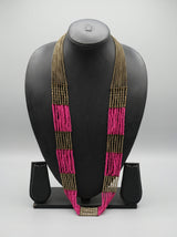 Pink and Gold Multi-Layer Handmade Long Beaded Necklace
