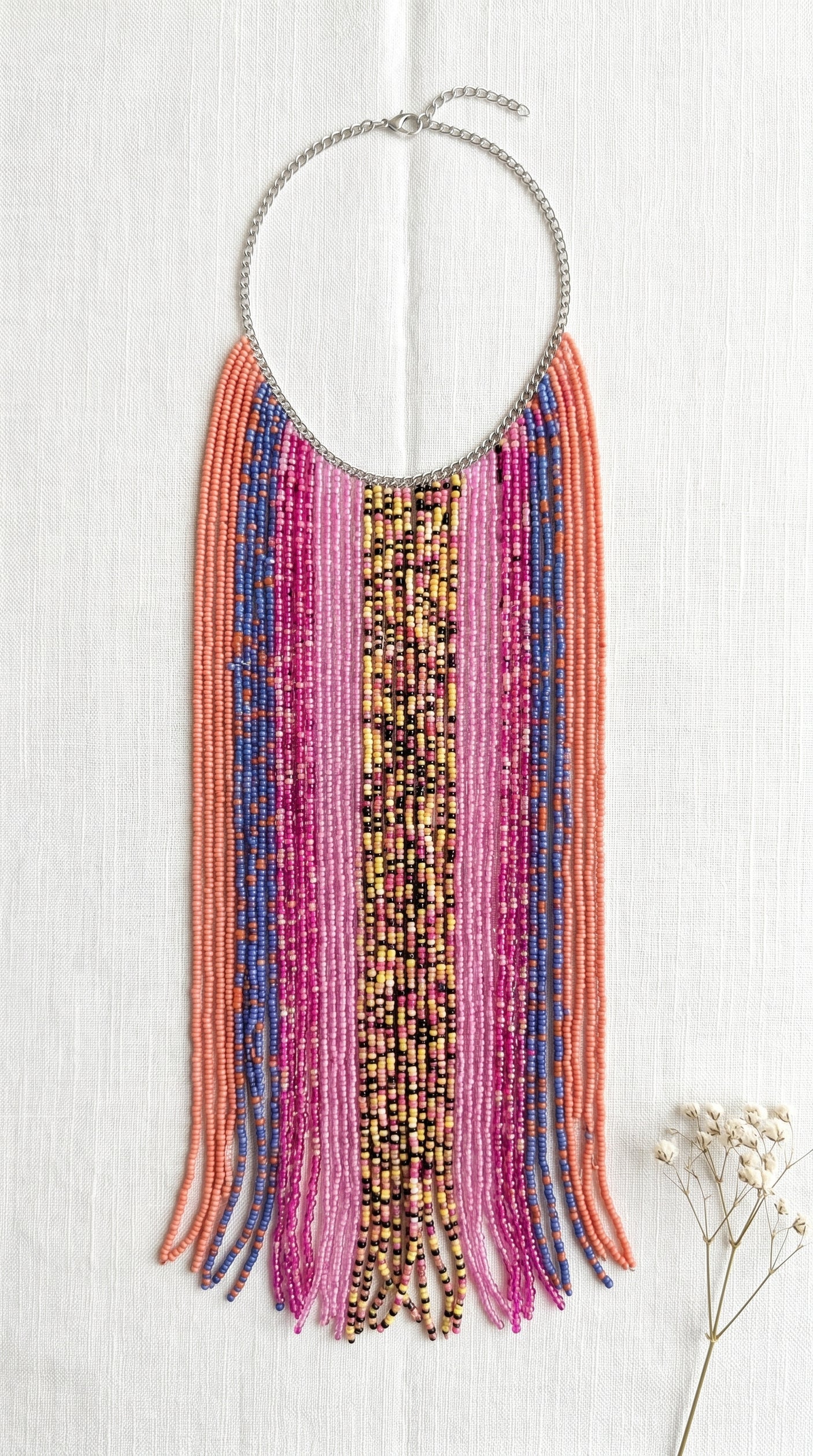 Multi-Color Beads Statement Handmade Waterfall Necklace