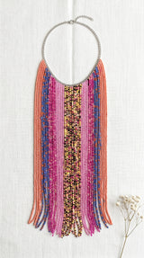 Multi-Color Beads Statement Handmade Waterfall Necklace