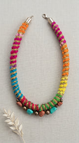 Multi-Color Handmade Fabric Necklace with Gemstones