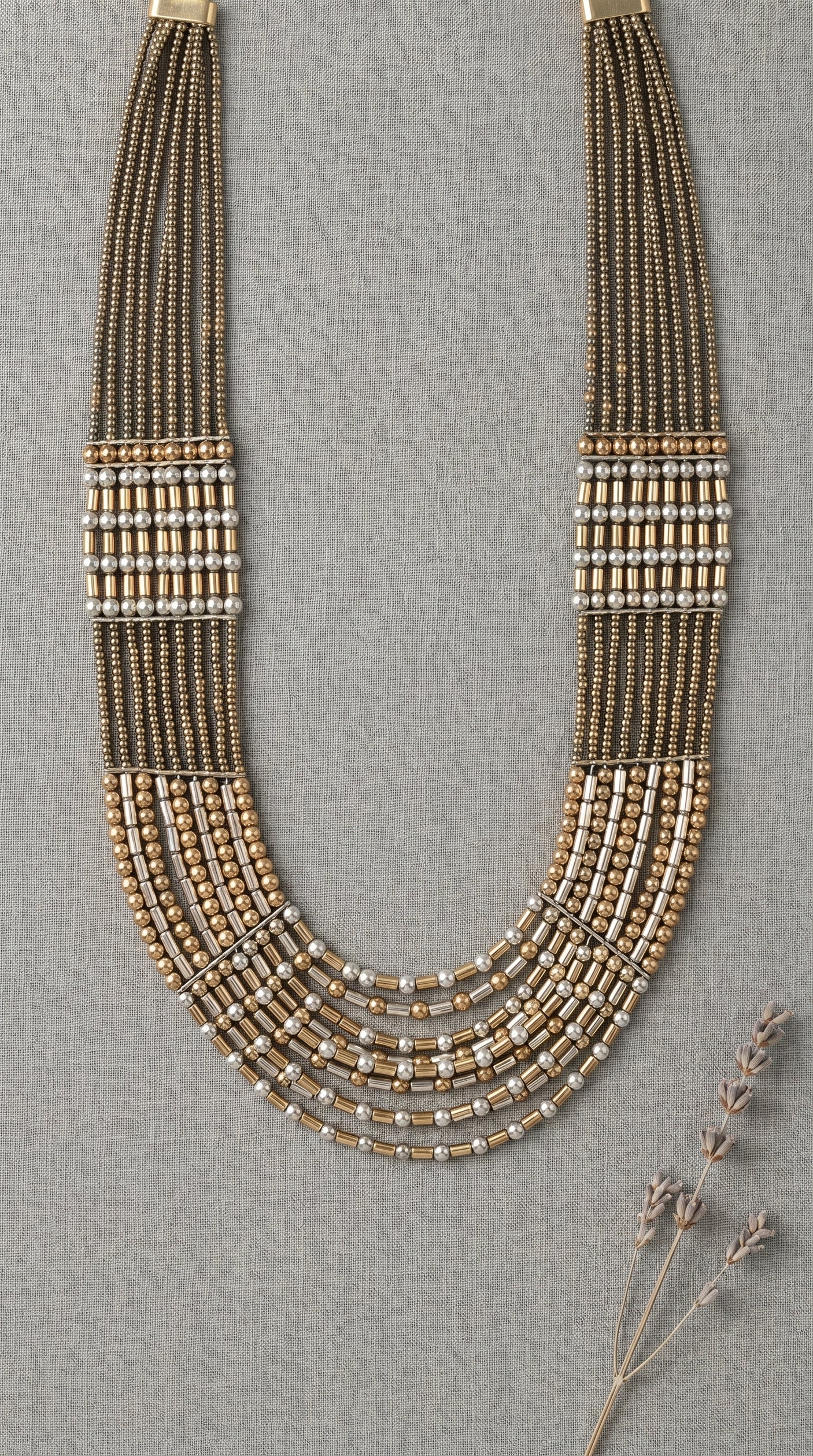 Bronze and Silver Beads Multi-Layer Necklace