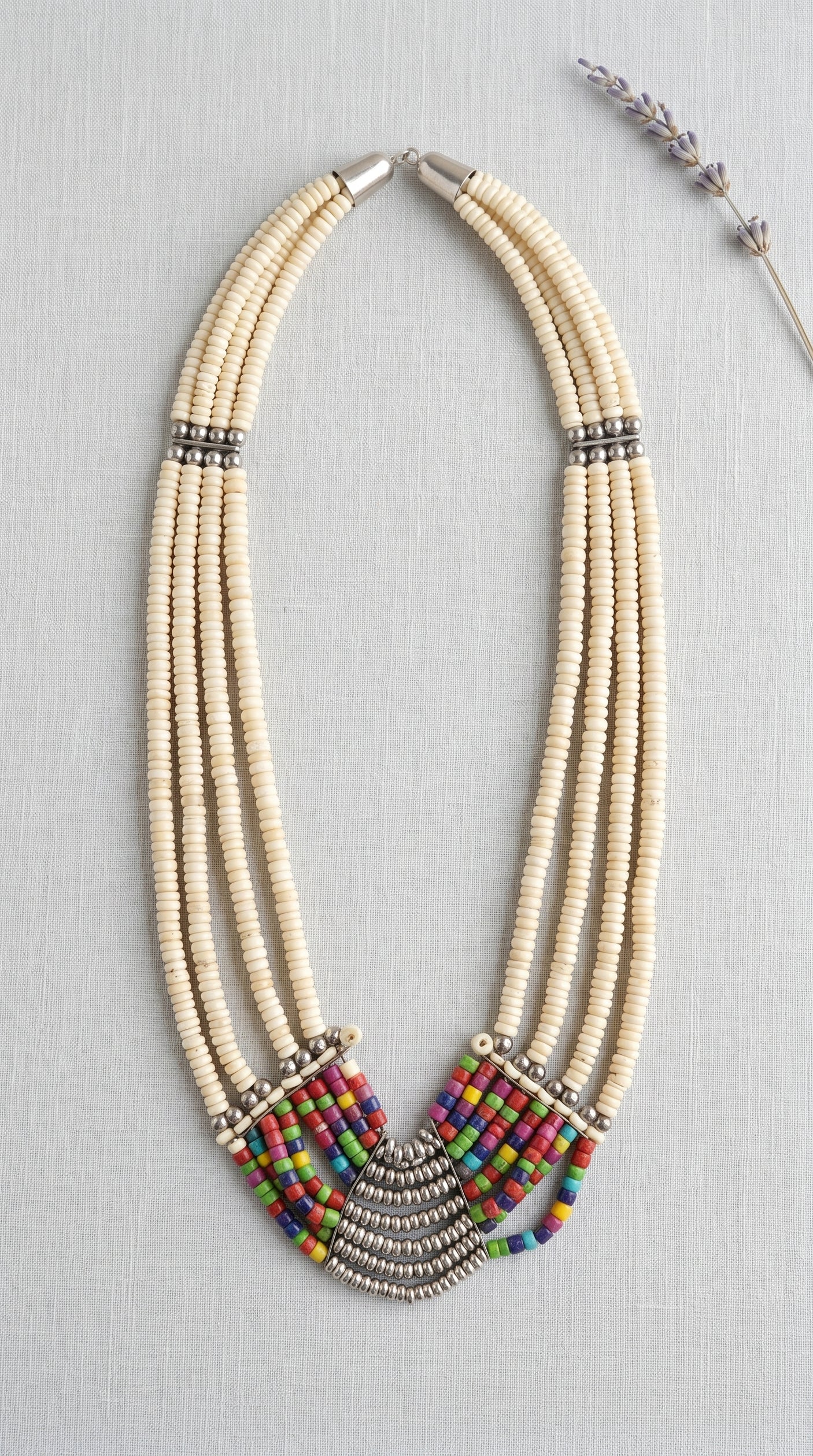 Multi-Color Beads and Metal Handmade Boho Necklace