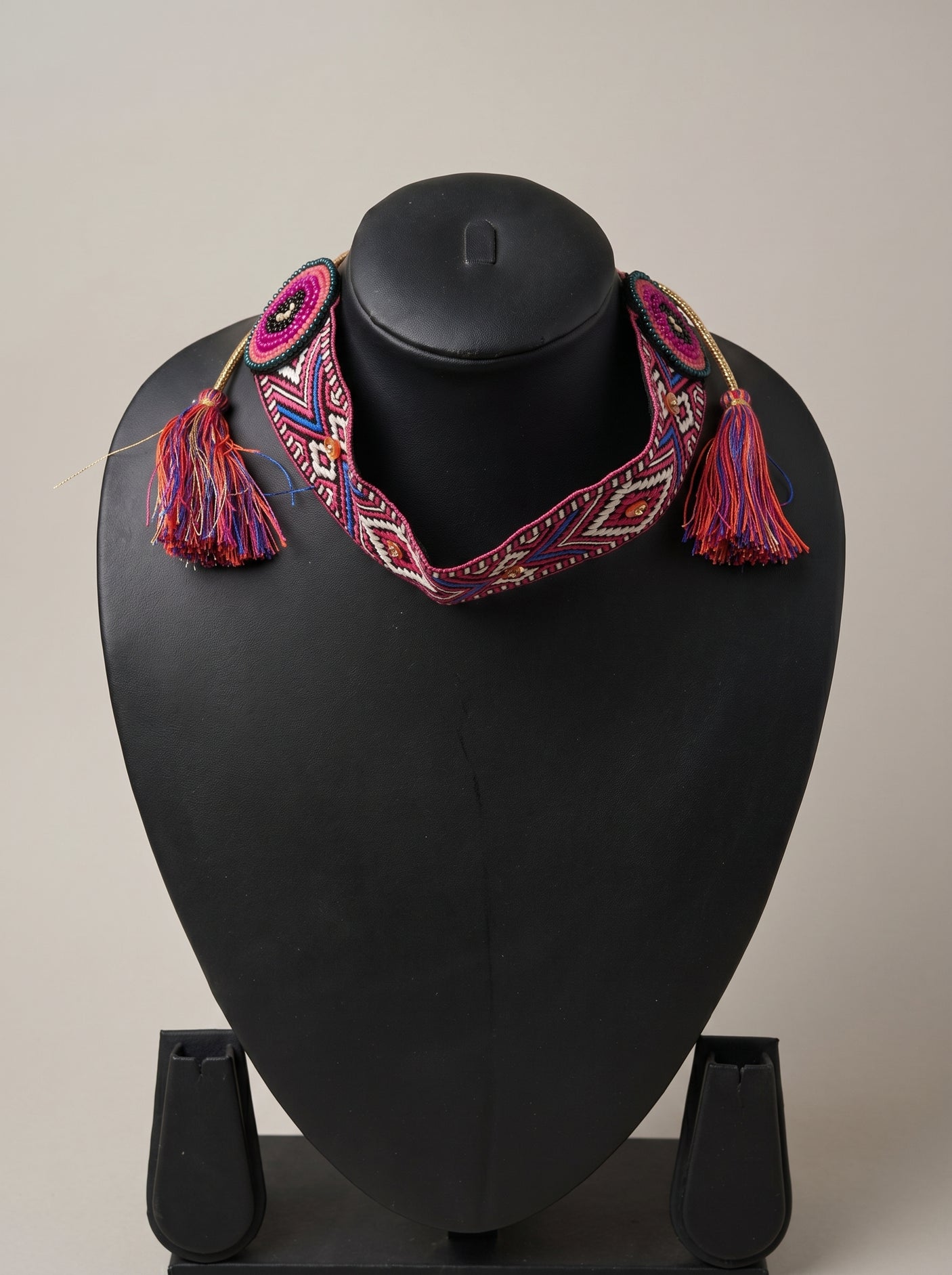 Handwoven Tribal Tassel Choker Necklace