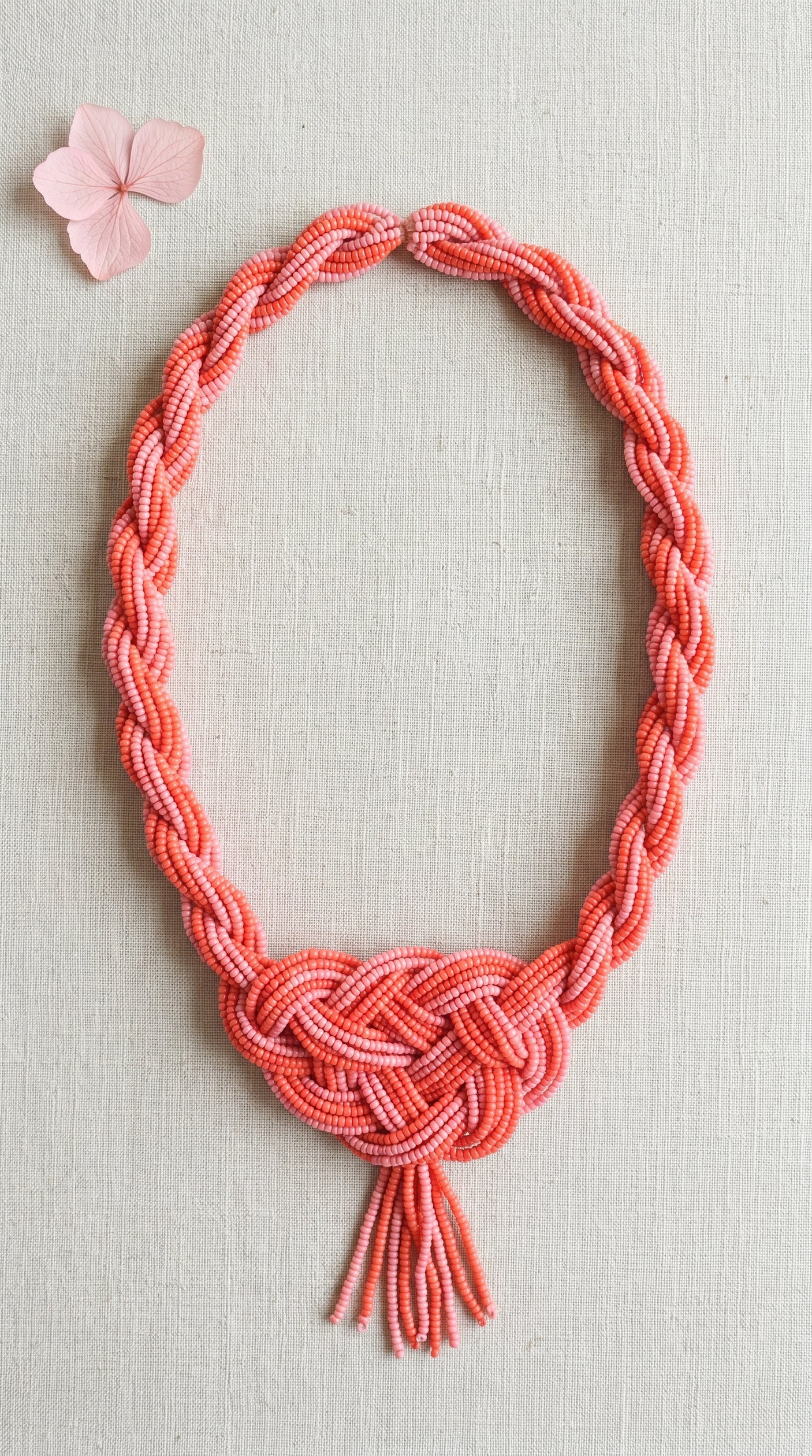 Orange and Pink Twisted Beads Handmade Necklace