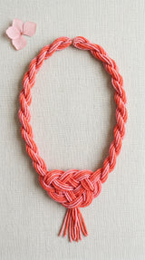 Orange and Pink Twisted Beads Handmade Necklace