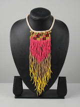 Hand Beaded Multi-Color Vibrant Waterfall Necklace with Ghungroos