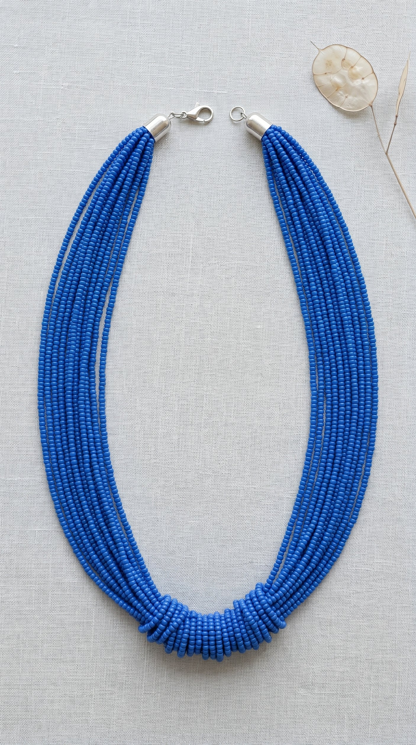 Royal Blue Layered Seed Bead Twisted Rope Long Necklace