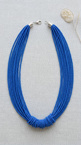 Royal Blue Layered Seed Bead Twisted Rope Long Necklace