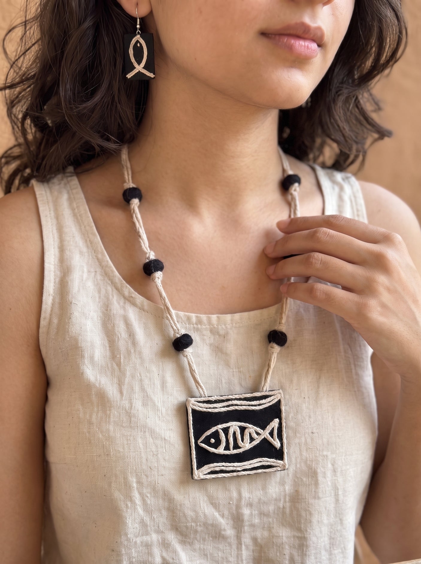 Matsya Fabric and Jute Statement Handmade Necklace Set