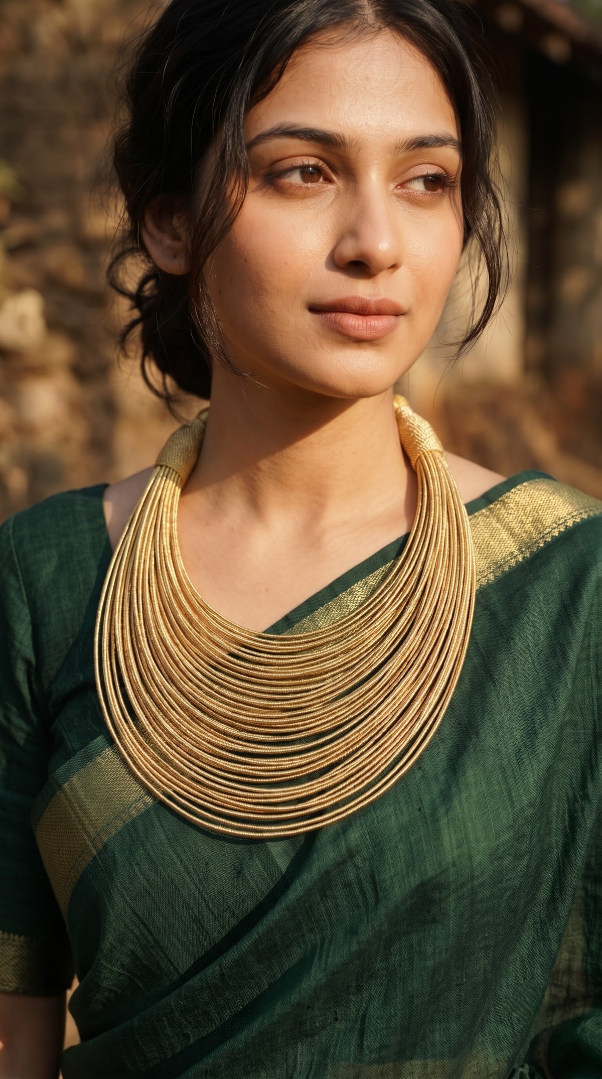 Golden Handmade Silk Threads Multi-Layer Statement African Choker Necklace