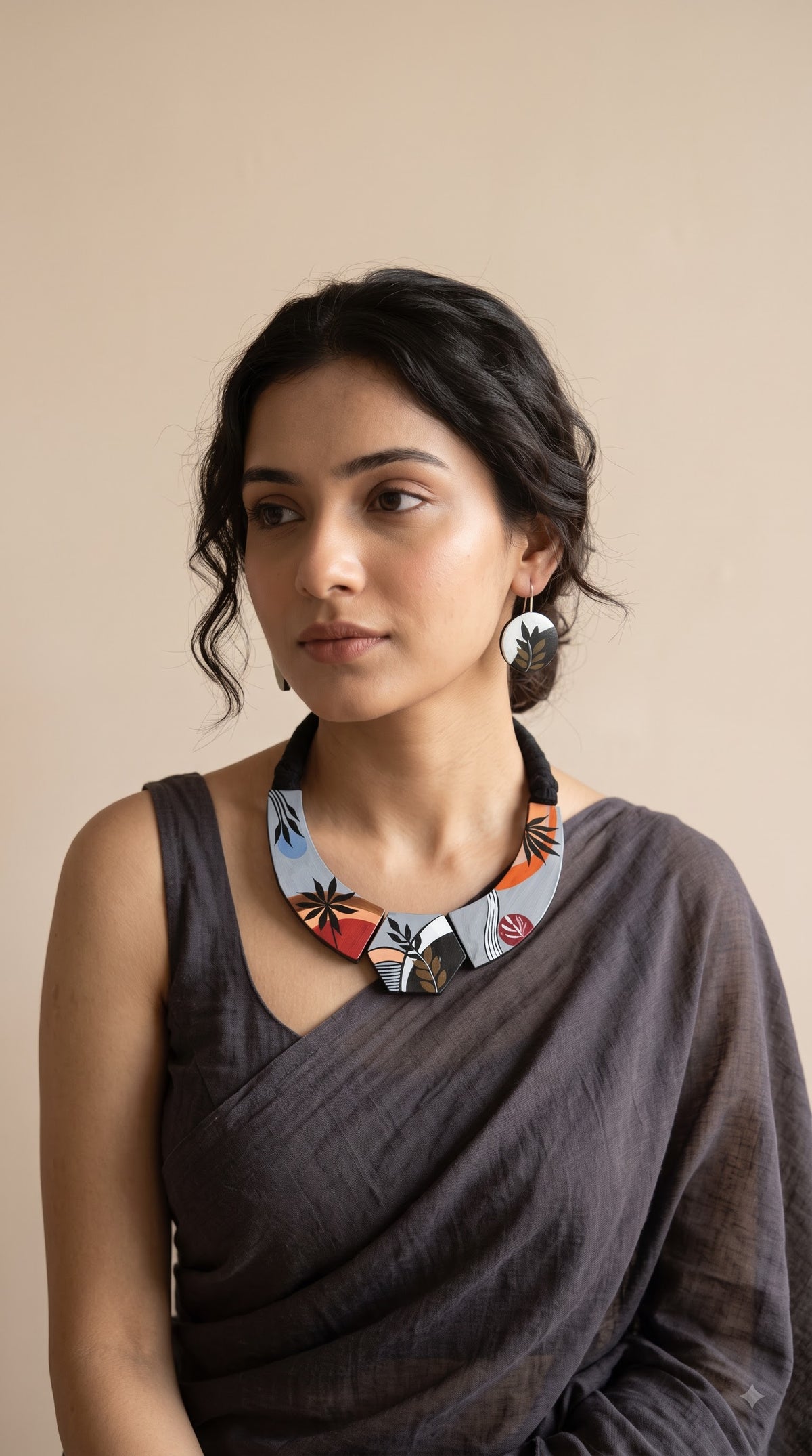 Sunset At The Beach Hand Painted Terracotta Clay Necklace Set