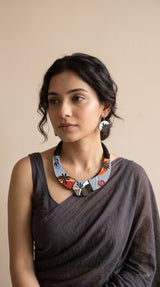 Sunset At The Beach Hand Painted Terracotta Clay Necklace Set