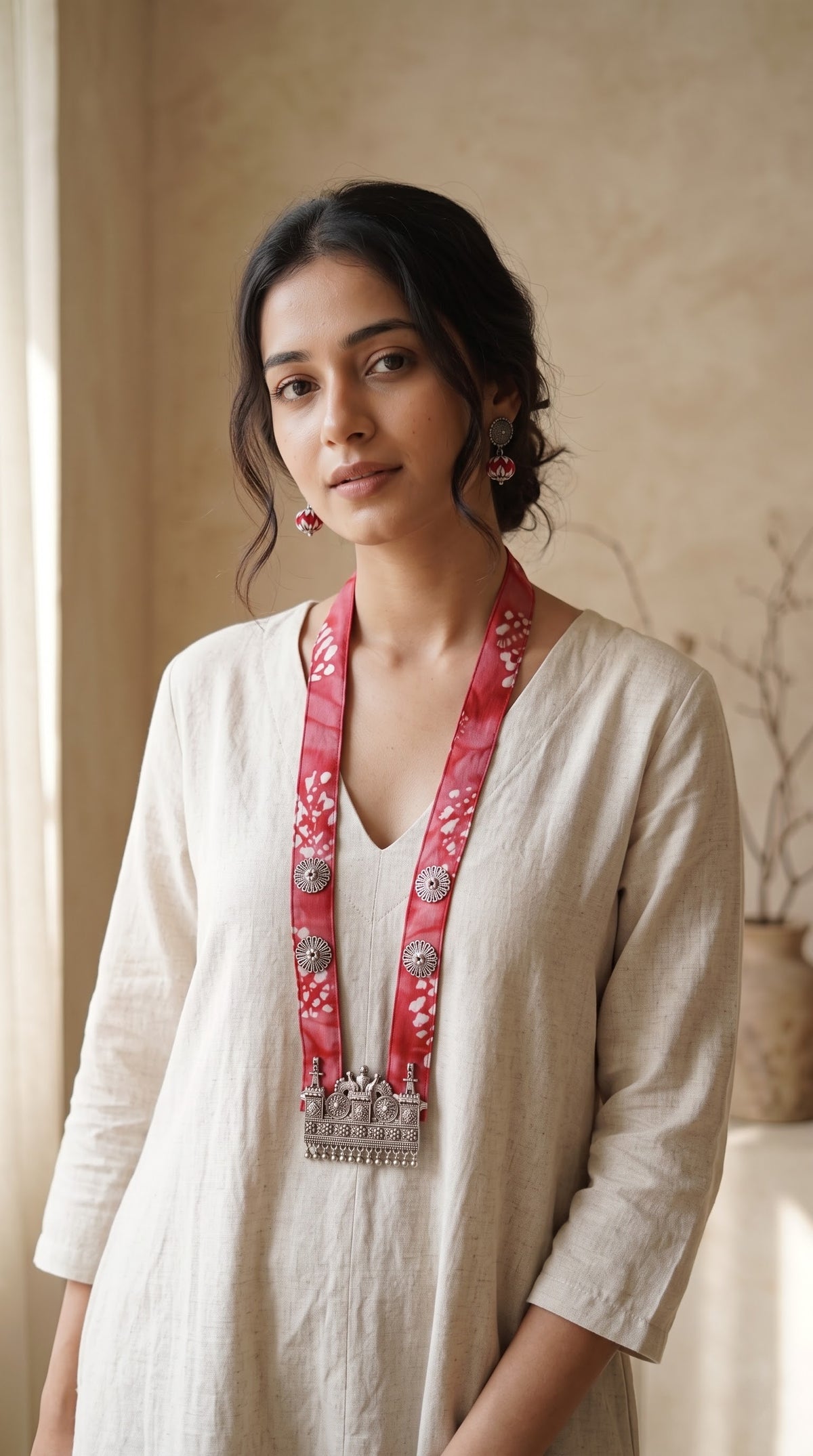 Block Print Statement Pendant Collar Necklace