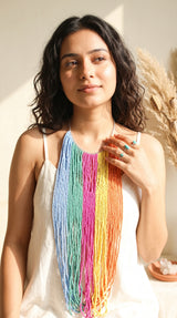 Multi-Color Beads Hand Braided Long Multi-Layer Choker Necklace