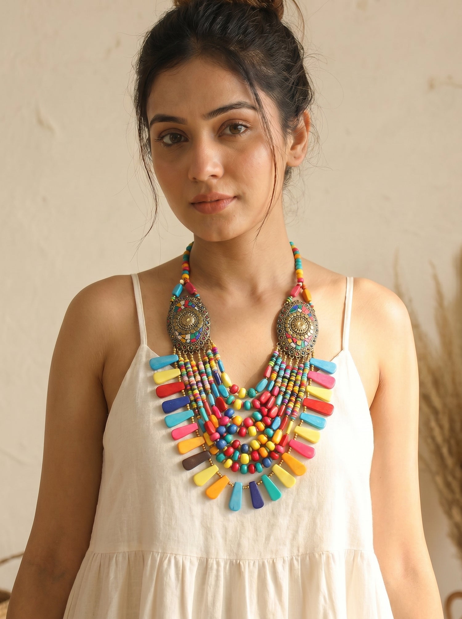 Multi-Color Bone Beads Handcrafted Multi-Layer African Tribal Necklace