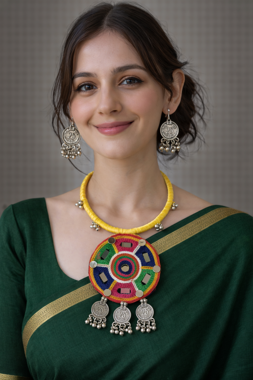 Multi-Color Hand Embroidered Hasli Necklace Set