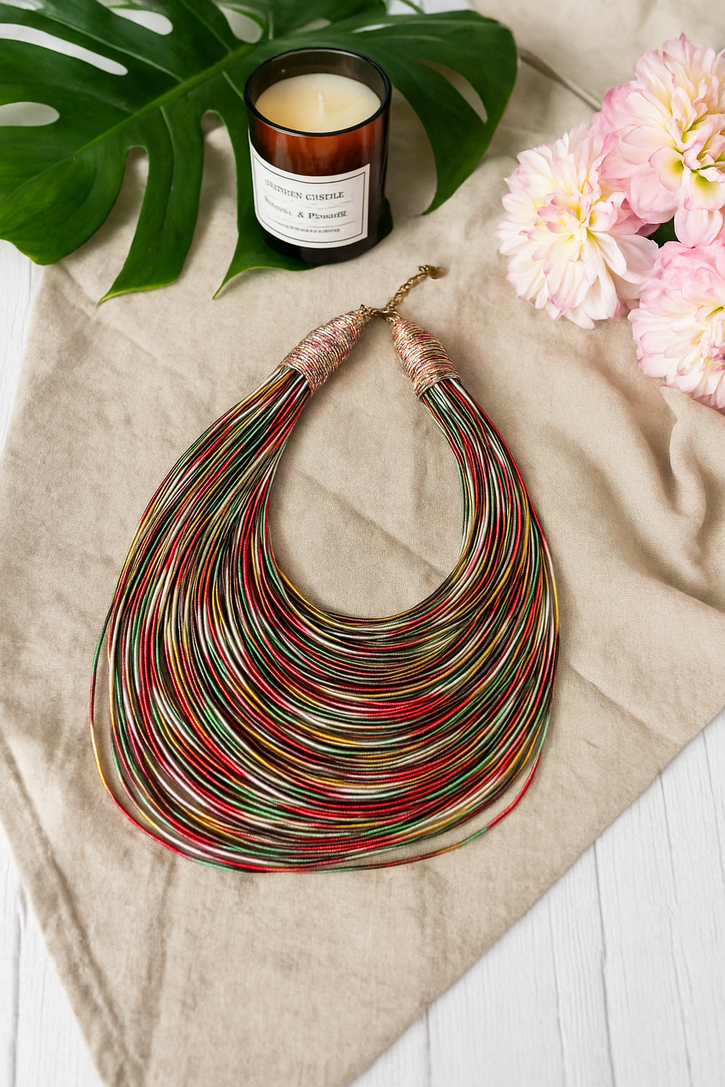 Multi-Color Handmade Silk Threads Multi-Layer Statement African Choker Necklace
