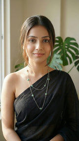 Natural Gemstones Embedded Silver Long Chain Necklace