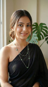 Natural Gemstones Embedded Silver Long Chain Necklace