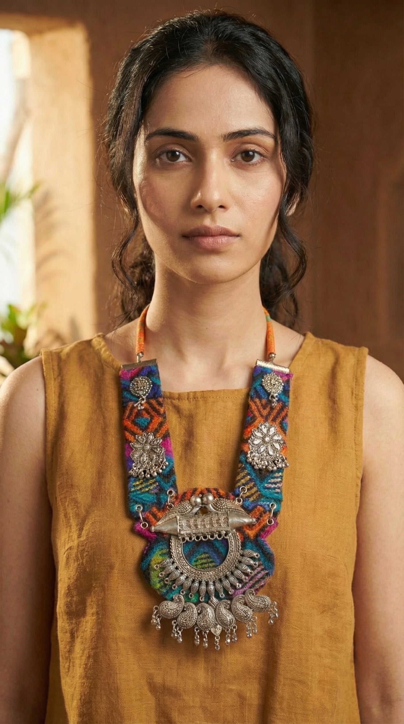 Navrang Kutchi Oxidised Bird Collar Necklace