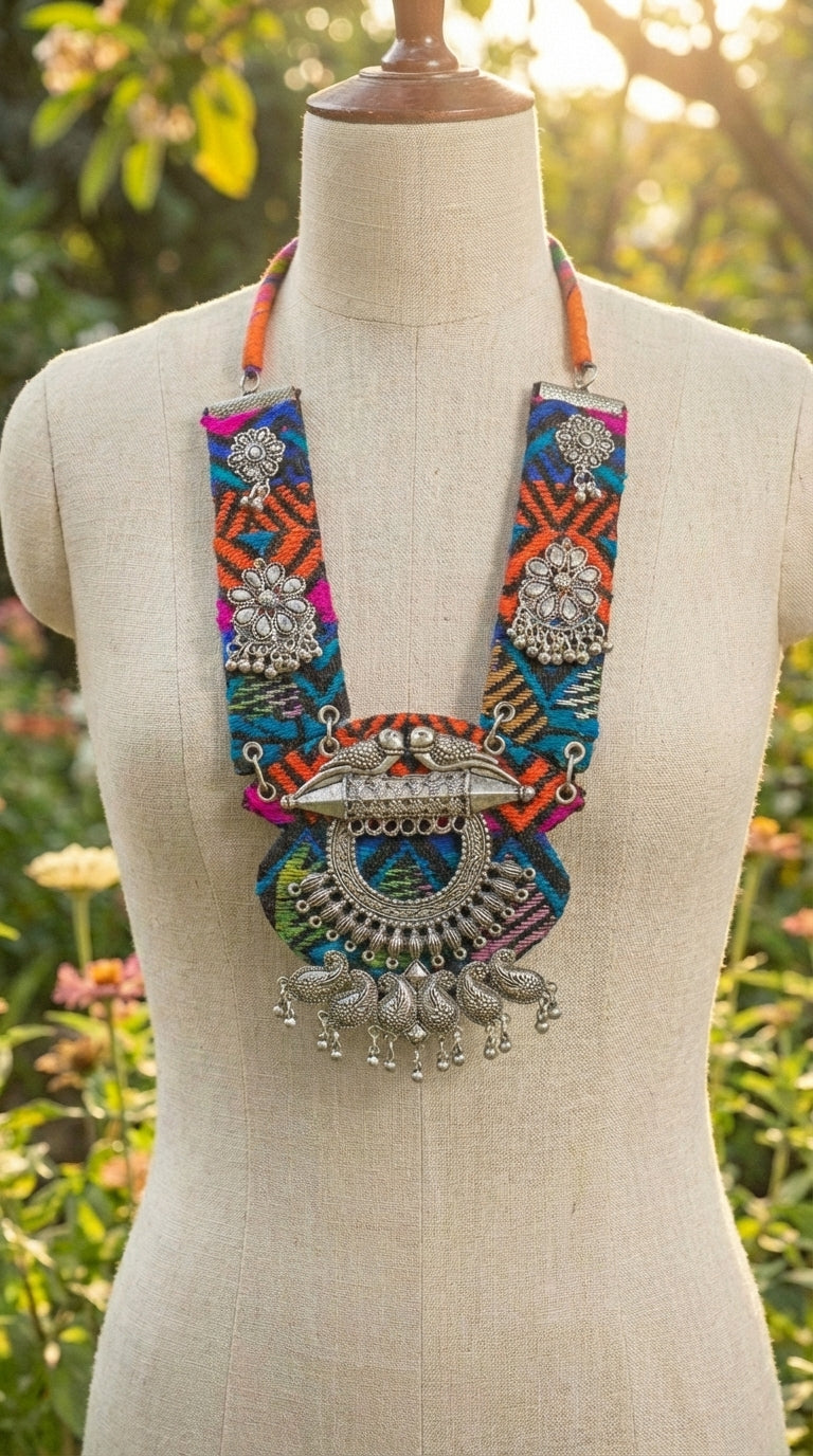 Navrang Kutchi Oxidised Bird Collar Necklace