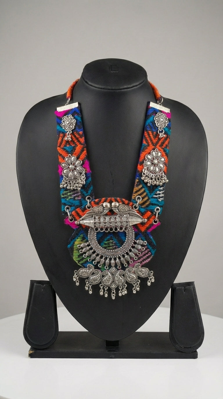 Navrang Kutchi Oxidised Bird Collar Necklace