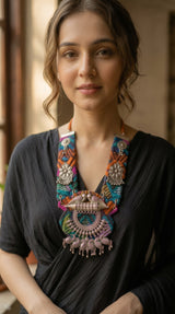 Navrang Kutchi Oxidised Bird Collar Necklace