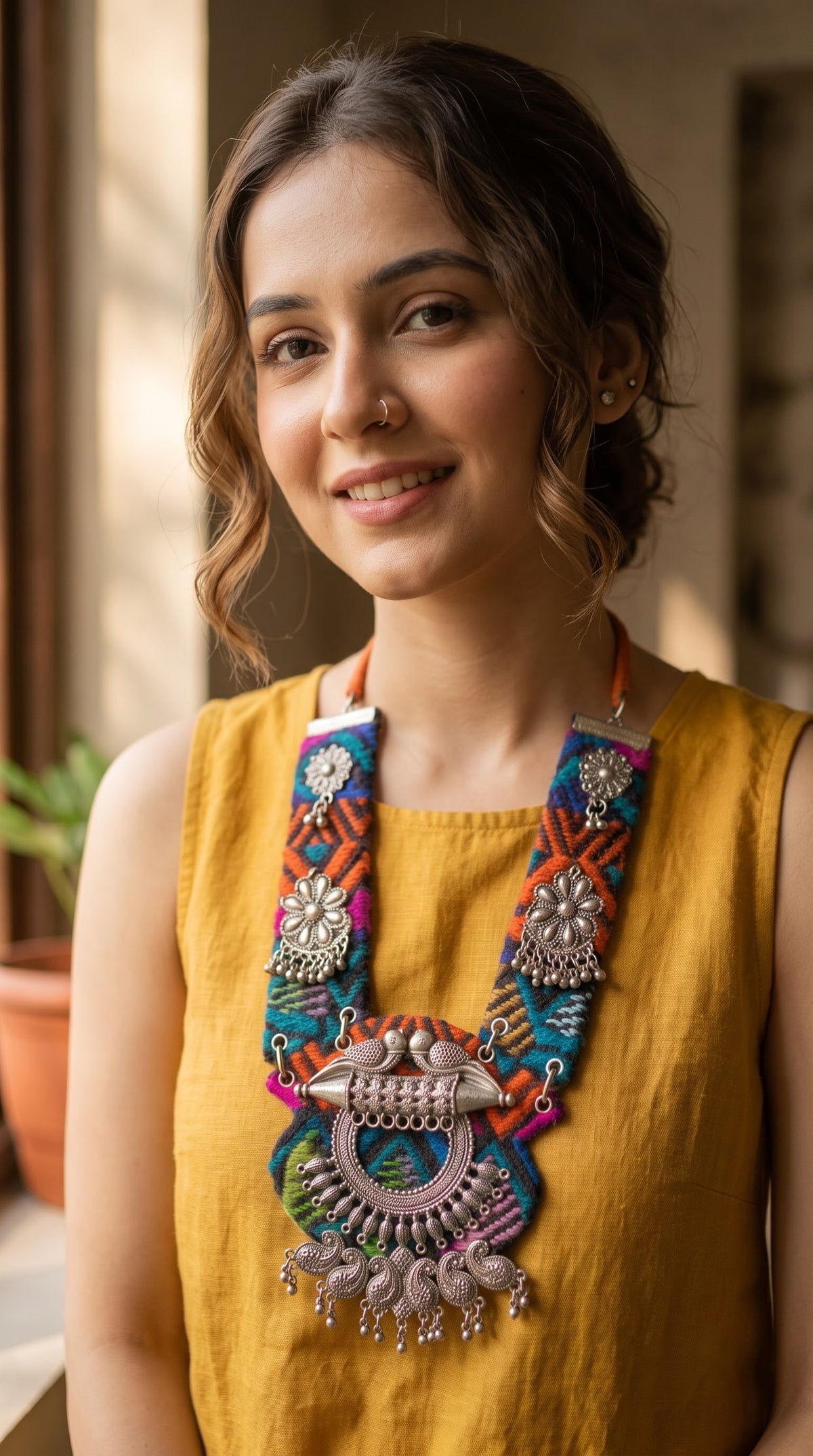 Navrang Kutchi Oxidised Bird Collar Necklace