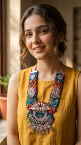 Navrang Kutchi Oxidised Bird Collar Necklace