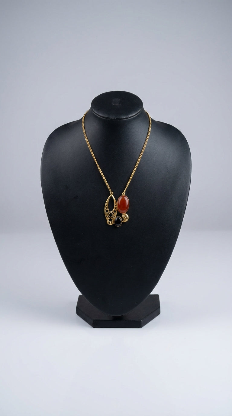 Natural Gemstones Embedded Gold Finish Chain Necklace