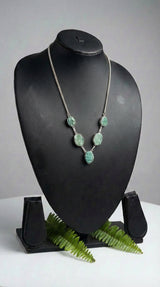 Sea Green Sugar Druzy Natural Gemstones Embedded Silver Chain Necklace
