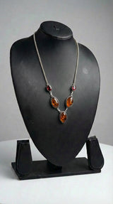 Amber Natural Gemstones Embedded Silver Chain Necklace