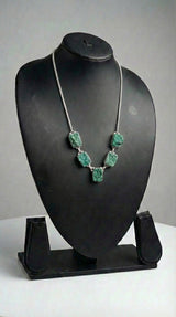Green Sugar Druzy Natural Gemstones Embedded Silver Chain Necklace