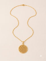 Gold Flower Filigree Circle Pendant Necklace