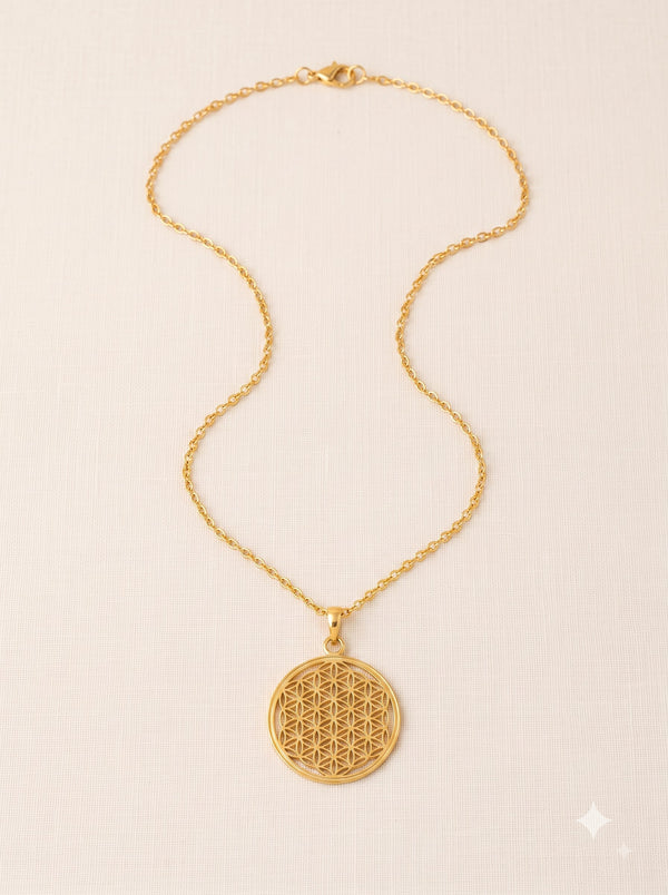 Gold Flower Filigree Circle Pendant Necklace