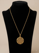 Gold Flower Filigree Circle Pendant Necklace