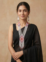 Off-White and Multi-Color Hand Beaded Long Necklace Set