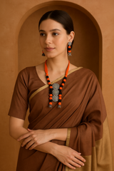 Fabric Beads Metal Work Necklace Set