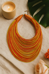 Festive Orange and Yellow Handmade Silk Threads Multi-Layer Statement African Choker Necklace