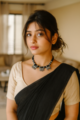 Oxidised Finish Metal Charms Braided with Fabric Beads Adjustable Length Choker Necklace