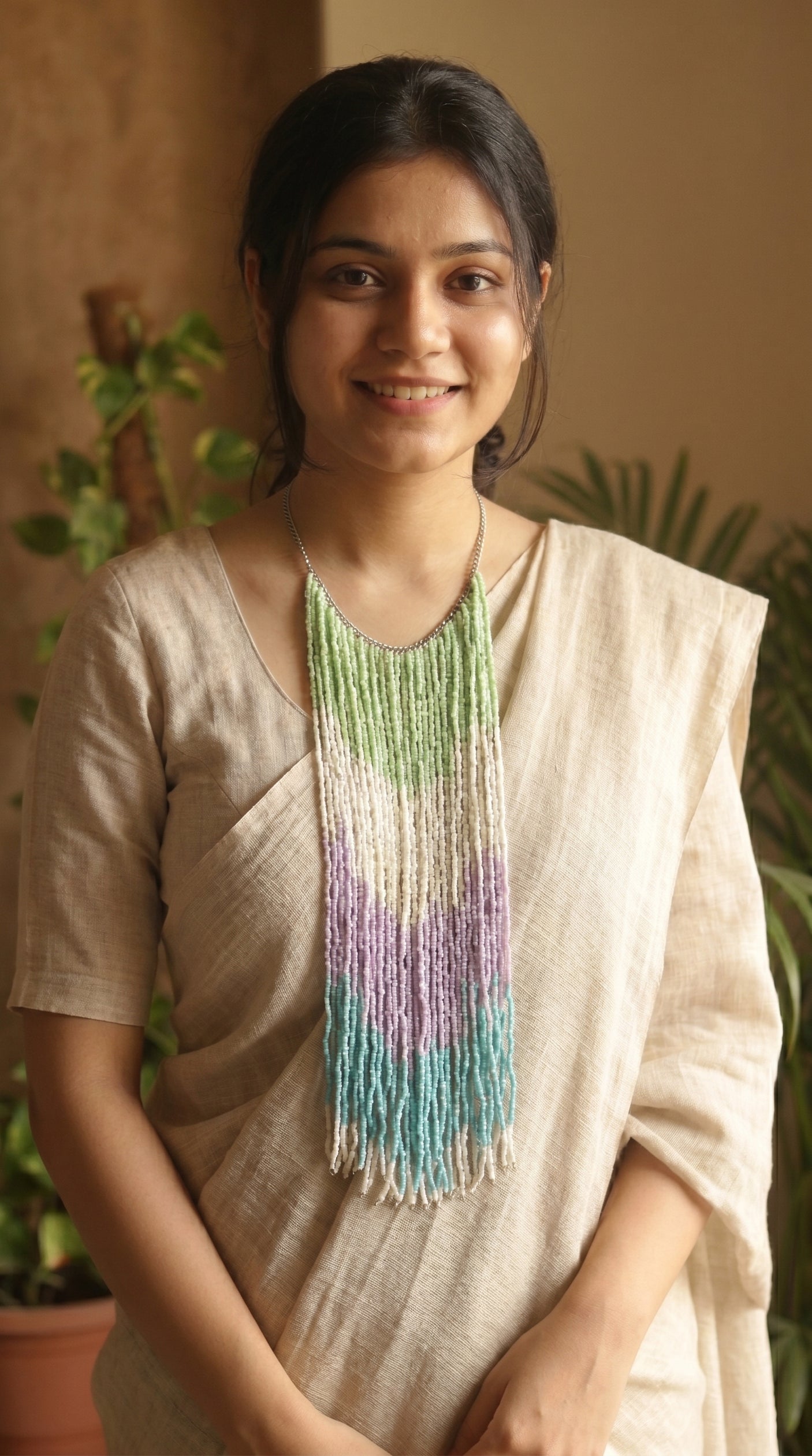 Pastel Shades Multi-Strand Beaded Waterfall Necklace