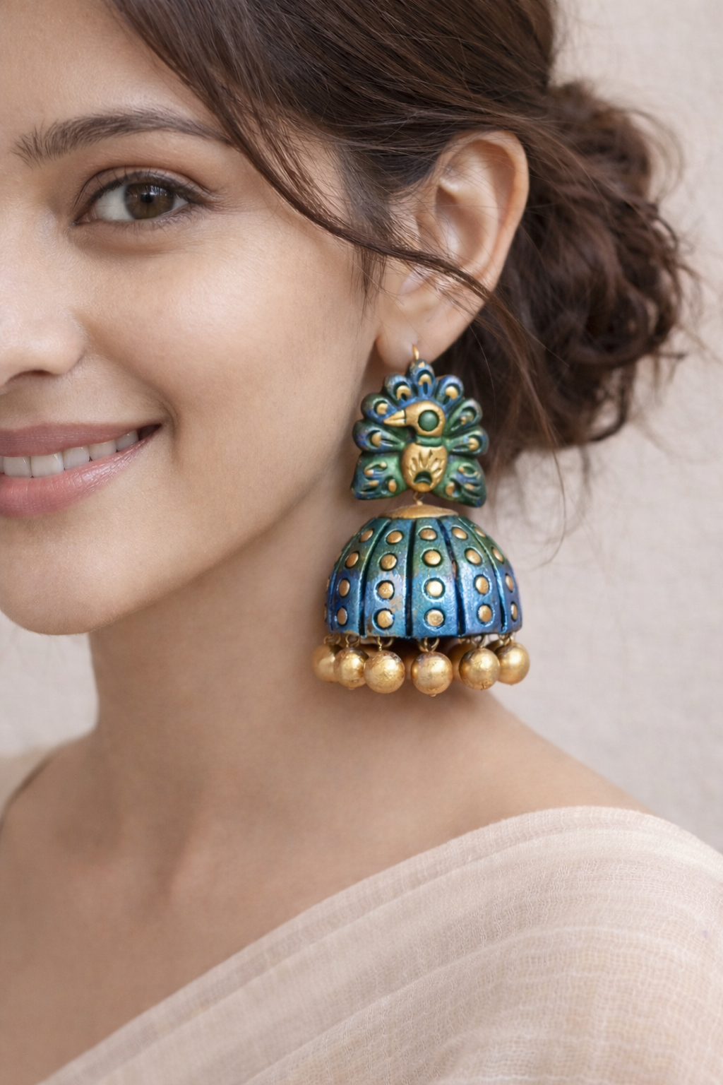 Peacock Shaped Terracotta Clay Jhumki Earrings