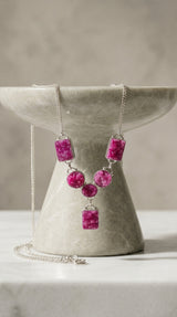 Pink Sugar Druzy Natural Gemstones Embedded Silver Chain Necklace