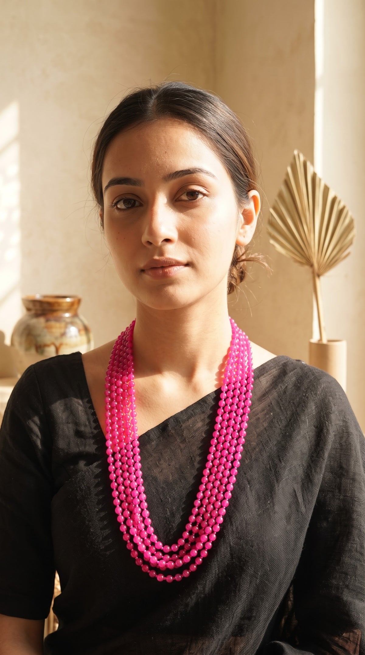 Pink Glass Beads Multi-Layer Necklace
