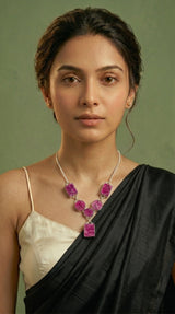 Pink Sugar Druzy Natural Gemstones Embedded Silver Chain Necklace