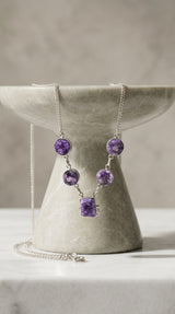 Purple Sugar Druzy Natural Gemstones Embedded Silver Chain Necklace