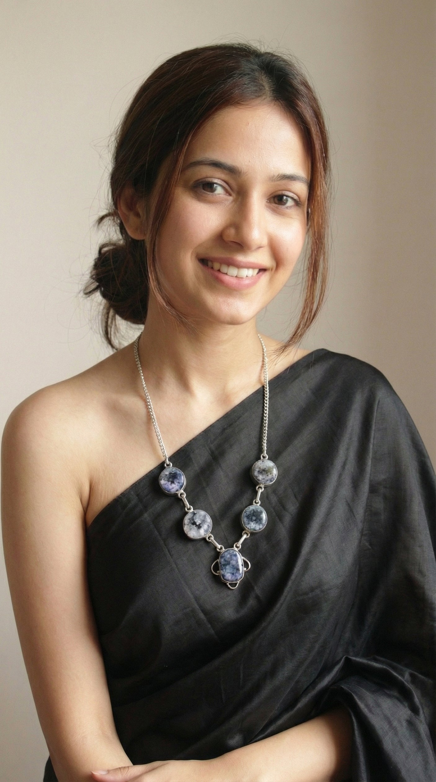 Purple and Grey Druzy Natural Gemstones Embedded Silver Chain Necklace