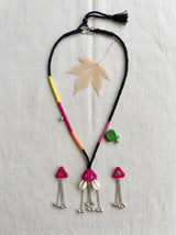 Boho Neon Colour Block Tribal Cowrie & Ghungroo Necklace Set