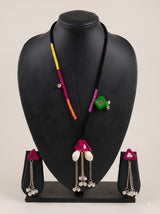 Boho Neon Colour Block Tribal Cowrie & Ghungroo Necklace Set